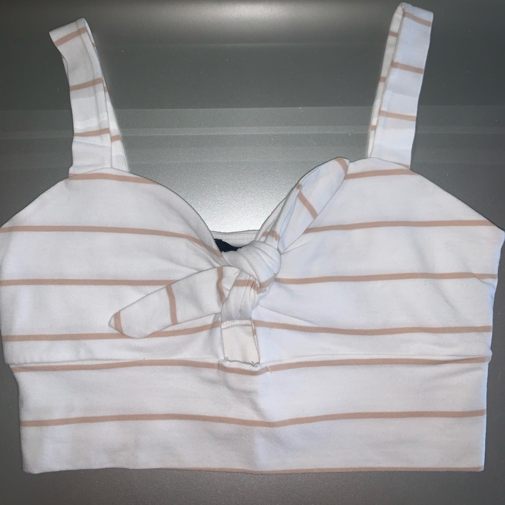 white and tan striped crop top